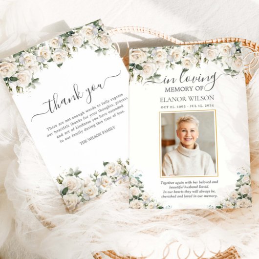 Witte Rozen Bloemen Foto Begrafenismonument Bedankkaart