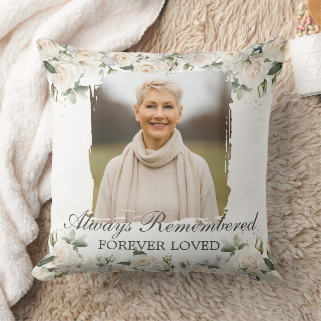 Witte Rozen Bloemen Fotobegrafenis in liefdevolle  Kussen (Deken)