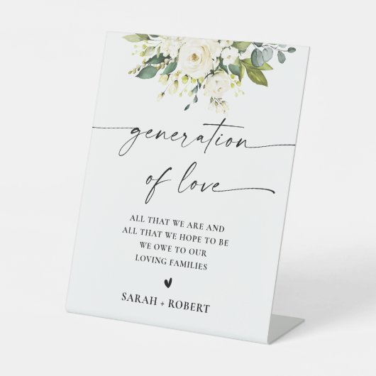 Witte Rozen Bloemen Generatie van Liefde Reclamebord Met Voetstuk (Voorkant)