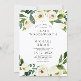 Witte Rozen Bloemen Groen Bruiloft Uitnodiging