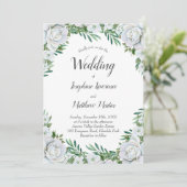 Witte Rozen Bloemen Groen Bruiloft Uitnodigingen (Staand voorkant)