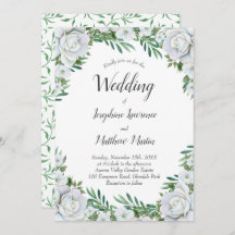 Witte Rozen Bloemen Groen Bruiloft Uitnodigingen