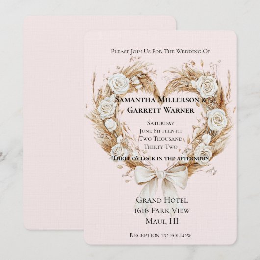 Witte Rozen Bloemen Hart Boog Huwelijk Kaart (Voorkant / Achterkant)