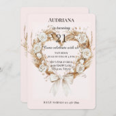 Witte Rozen Bloemen Hart Boog Verjaardag Kaart (Voorkant / Achterkant)