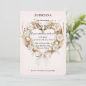 Witte Rozen Bloemen Hart Boog Verjaardag Kaart (Staand voorkant)