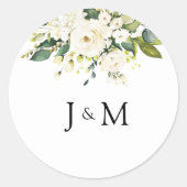 Witte Rozen Bloemen Huwelijk Classic Ronde Sticker (Voorkant)