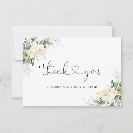 Witte Rozen Bloemen Huwelijk Flat Bedankt (Voorkant)