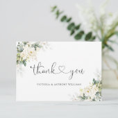 Witte Rozen Bloemen Huwelijk Flat Bedankt (Staand voorkant)