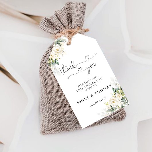 Witte Rozen Bloemen Huwelijksceremonie Gift Label Cadeaulabel