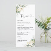 Witte Rozen Bloemen Huwelijksceremonie Menu (Staand voorkant)