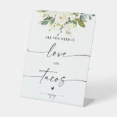 Witte Rozen Bloemen Liefde en Tacos Teken Reclamebord Met Voetstuk (Voorkant)