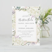 Witte Rozen Bloemen Nuestra Boda Spaanse bruiloft Kaart (Staand voorkant)