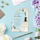 Witte Rozen Bloemen Prinses Gown Goud Quinceañera Acryl Uitnodigingen (Insitu (Huwelijk))