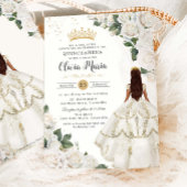 Witte Rozen Bloemen Prinses Gown Goud Quinceañera Kaart
