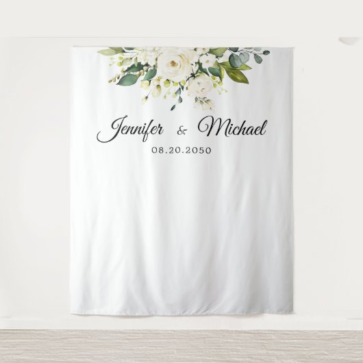 Witte Rozen Bloemen Trouwceremonie Achtergrond Wandkleed (Voorkant)