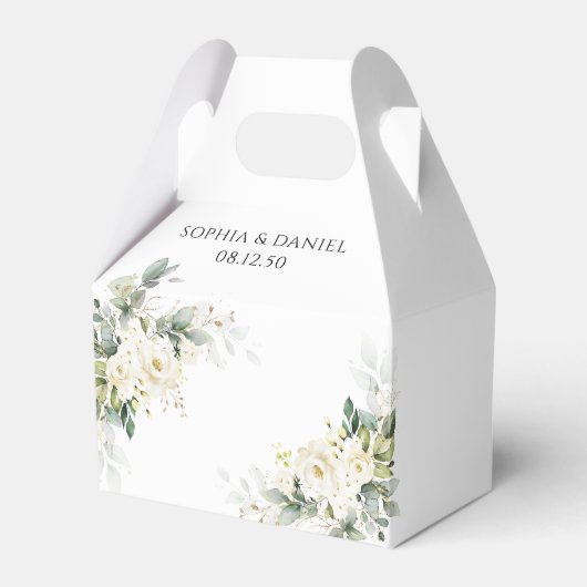 Witte Rozen Bloemen Trouwgunstbox Bedankdoosjes (Voorkant Zijde)