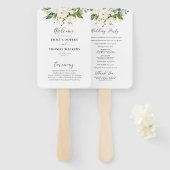 Witte Rozen Bloemen Trouwprogramma Handwaaier (Voorkant en achterkant)