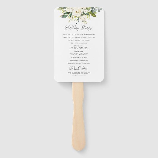 Witte Rozen Bloemen Trouwprogramma Handwaaier (Achterkant)