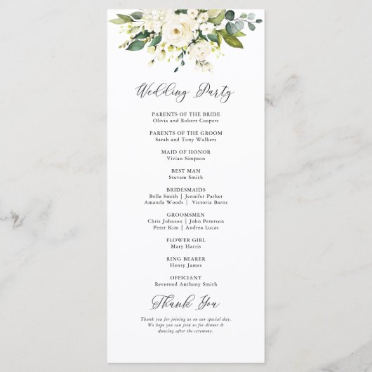 Witte Rozen Bloemen Trouwprogramma Programmakaart (Achterkant)