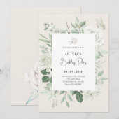 Witte rozen bloemen verjaardag kaart (Voorkant / Achterkant)