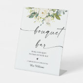 Witte Rozen Bloemen Vrijgezellenfeest Boeket Bar T Reclamebord Met Voetstuk (Voorkant)