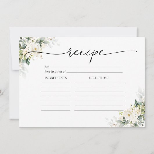 Witte Rozen Bloemen Vrijgezellenfeest Grote Recept Kaart (Voorkant)