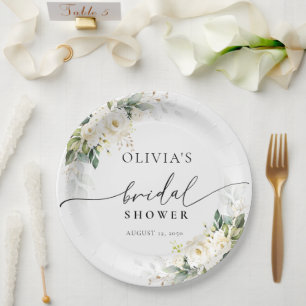 Witte Rozen Bloemen Vrijgezellenfeest Papier Borde Papieren Bordje