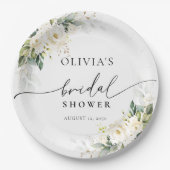 Witte Rozen Bloemen Vrijgezellenfeest Papier Borde Papieren Bordje (Voorkant)