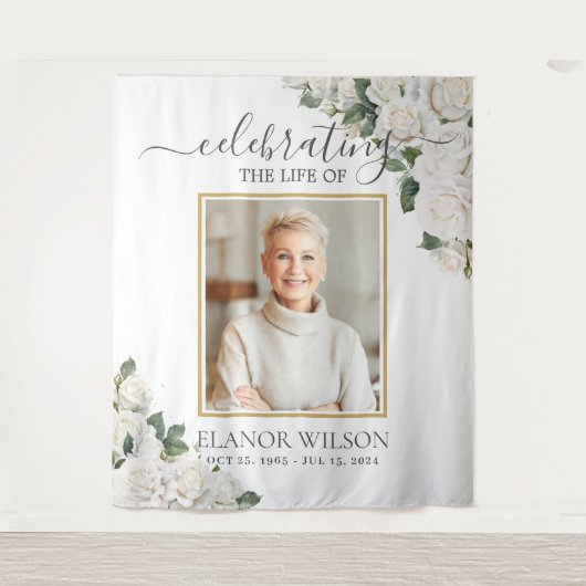 Witte Rozen Bloemencollectie van Levensfoto Wandkleed (Voorkant)