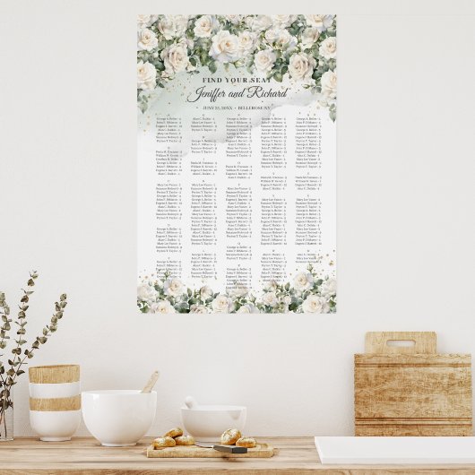 witte rozen bloemengroen Alfabetisch Poster (Keuken)