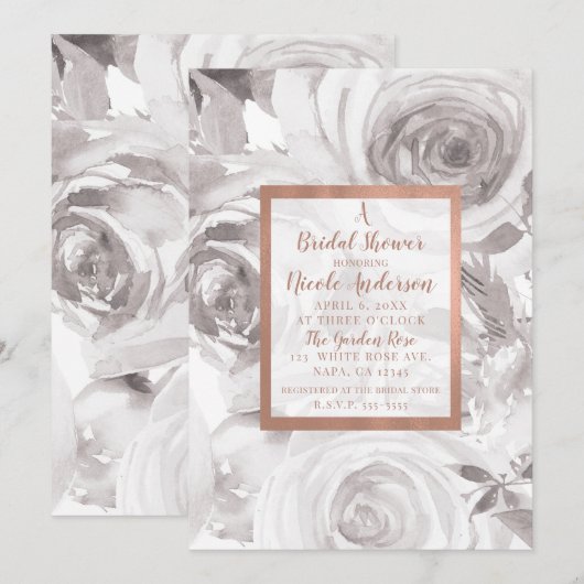 Witte Rozen Bloemisterij Roos Moderne Chic Bruidss Kaart (Voorkant / Achterkant)