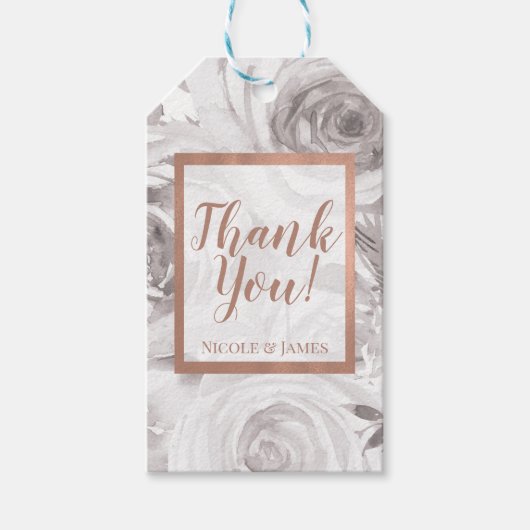 Witte Rozen Bloemisterij Roos Moderne Elegante Bru Cadeaulabel (Voorkant)