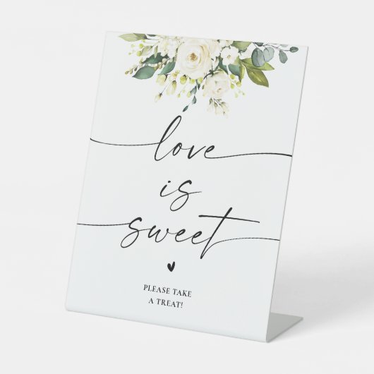 Witte rozen Bloemliefde is een zoet teken Reclamebord Met Voetstuk (Voorkant)