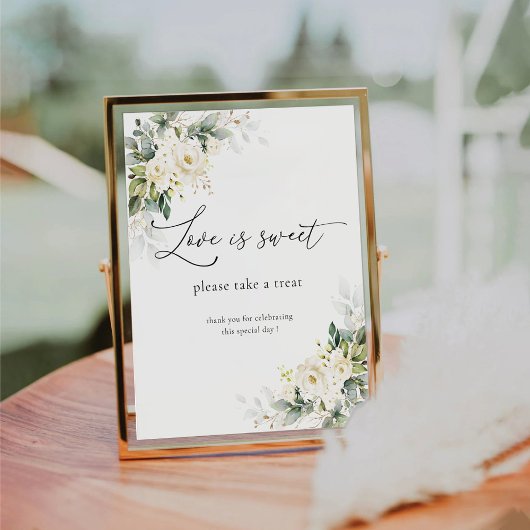 Witte rozen Bloemliefde is een zoet teken Reclamebord Met Voetstuk