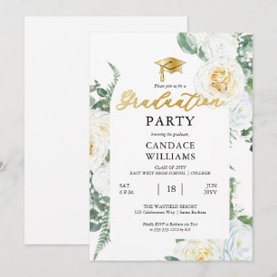 Witte Rozen Bloemstuk Afstudeerfeest Kaart