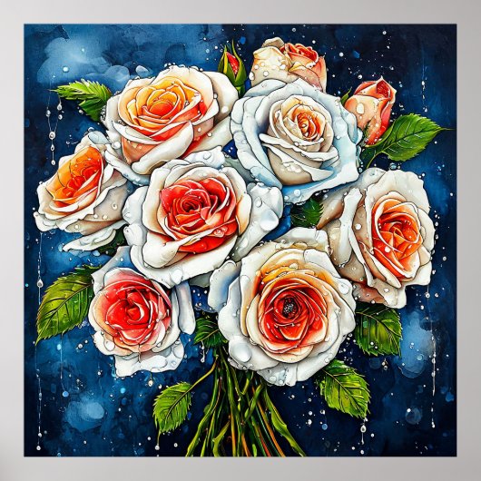 🌼 Witte Rozen Bloemstuk Elegante Interieur Poster (Voorkant)