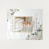 Witte Rozen Bloemstuk Foto Ter Herinnering Wandkleed (Voorkant (horizontaal))