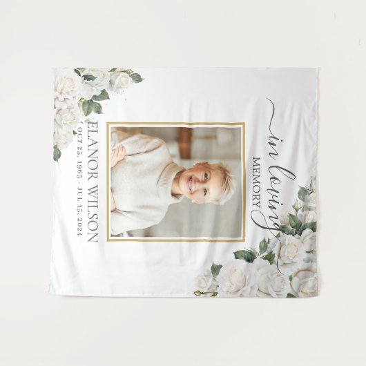 Witte Rozen Bloemstuk Foto Ter Herinnering Wandkleed (Voorkant (horizontaal))