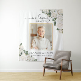 Witte Rozen Bloemstuk Foto Ter Herinnering Wandkleed