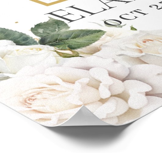 Witte Rozen Bloemstuk Funeral Herdenkingsfoto Poster (Hoek)