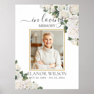 Witte Rozen Bloemstuk Funeral Herdenkingsfoto Poster