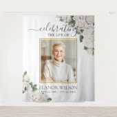 Witte Rozen Bloemstuk Levensviering Foto Wandkleed (Voorkant)