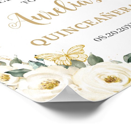 Witte Rozen Bloemstuk Quinceañera 15 Verjaardag We Poster (Hoek)
