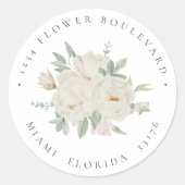 Witte ROZEN Boeket Botanische retouradres Ronde Sticker (Voorkant)
