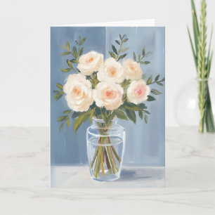 Witte Rozen Boeket Elegante Waterverf Bloemen Kaart