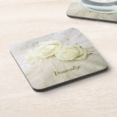 Witte Rozen Boeket  Lace Veil Personaliseren Bier Onderzetter (Linkerzijde)