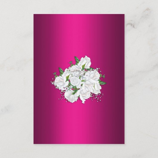 Witte rozen Boho Fuchsia Pink Weddenschap Informatiekaartje (Achterkant)