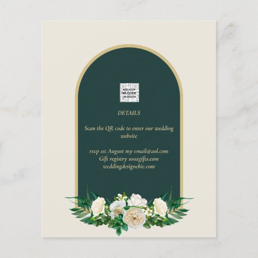 Witte Rozen Bos Groen Winter Huwelijk Data Bewaren Flyer (Achterkant)