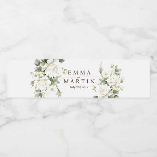 Witte Rozen Bruidsbloem Waterfles Etiket (Enkel label)