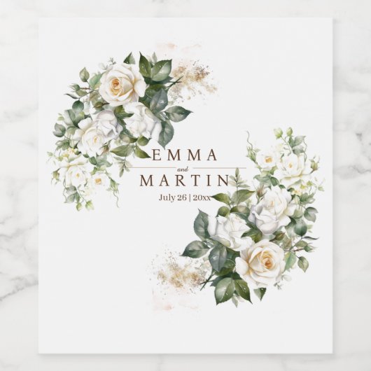 Witte Rozen Bruidsbloem Wijn Etiket (Enkel label)